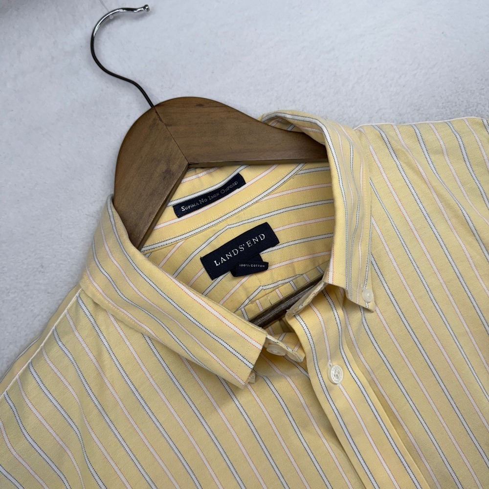 Lands End Oxford Button Down Shirt Mens XL Yellow Supima Preppy Pale Butter